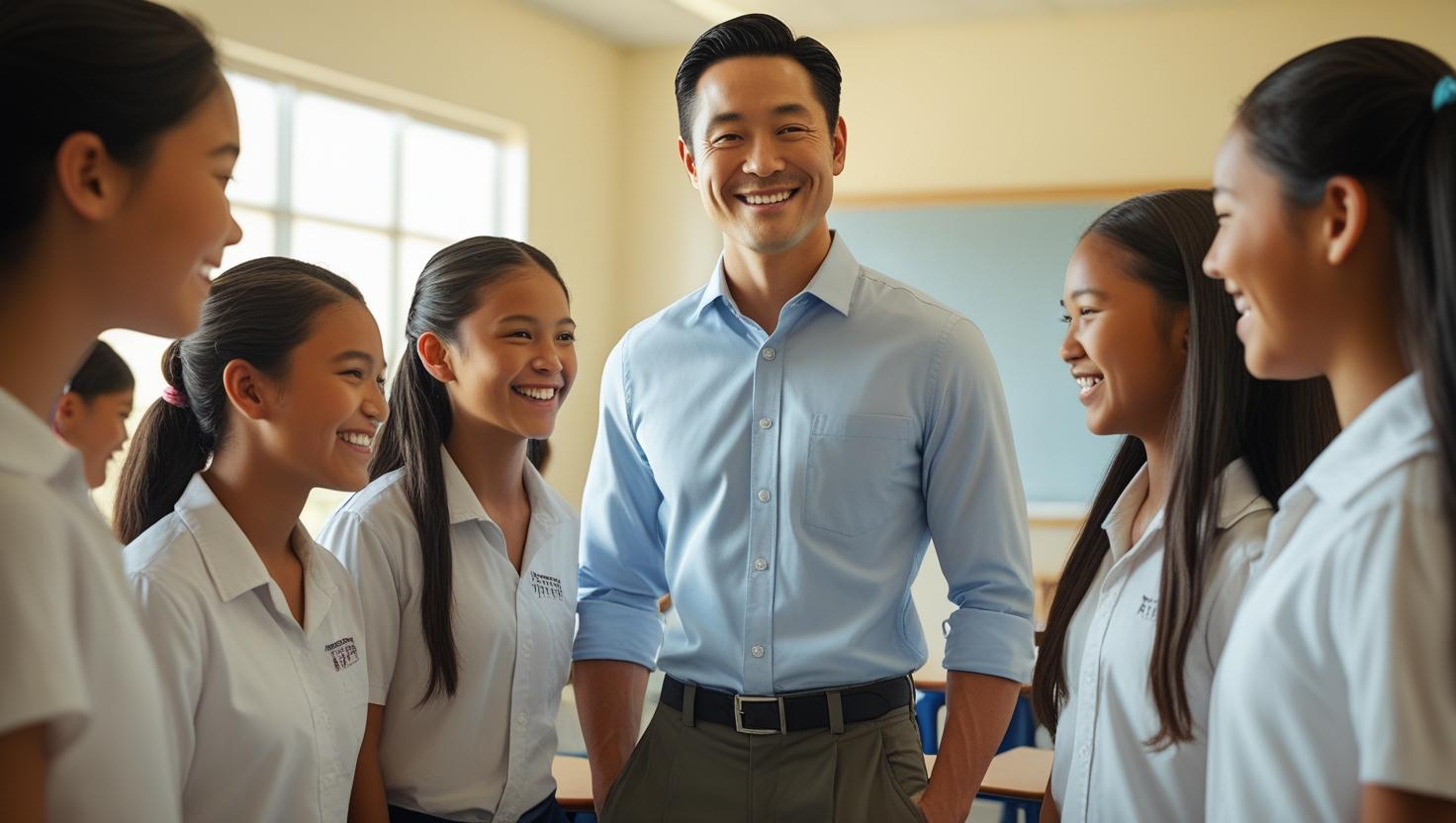 one teacher stand and a circle students